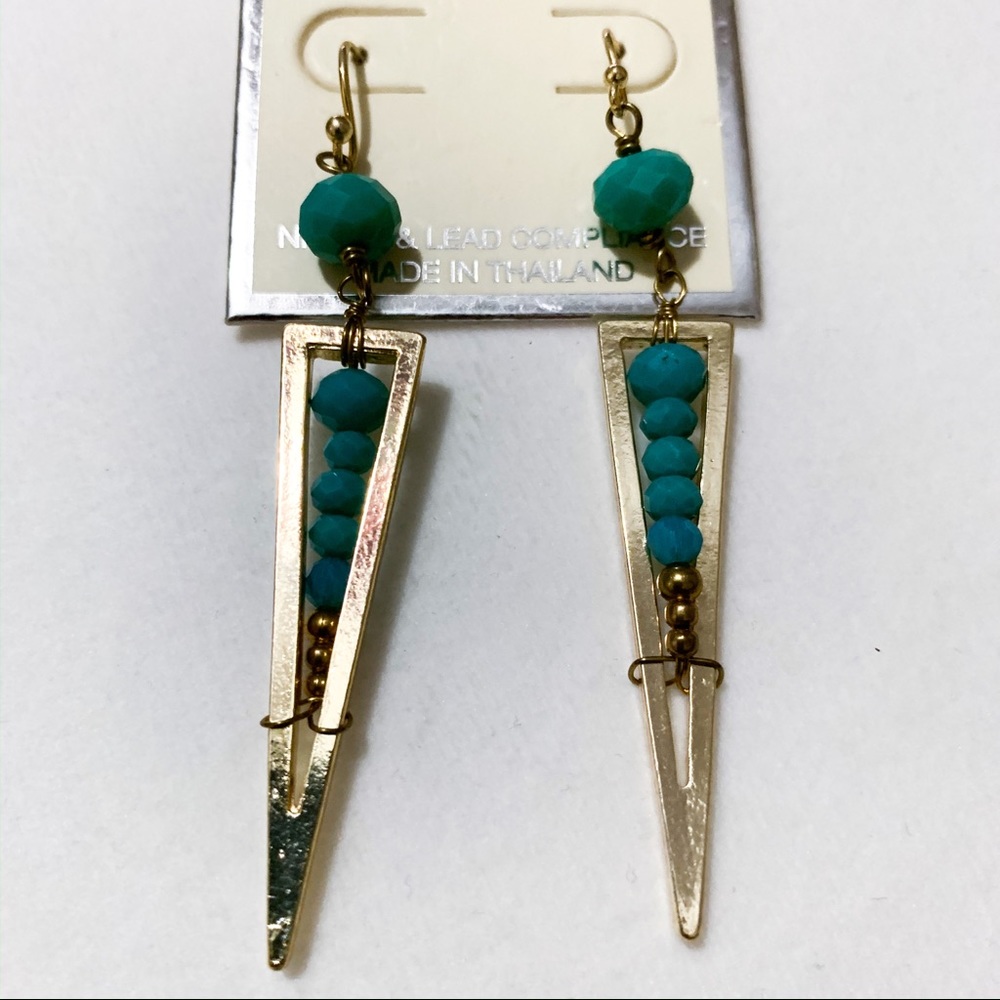 Turquoise and Gold Beaded Arrow Drop Earrings